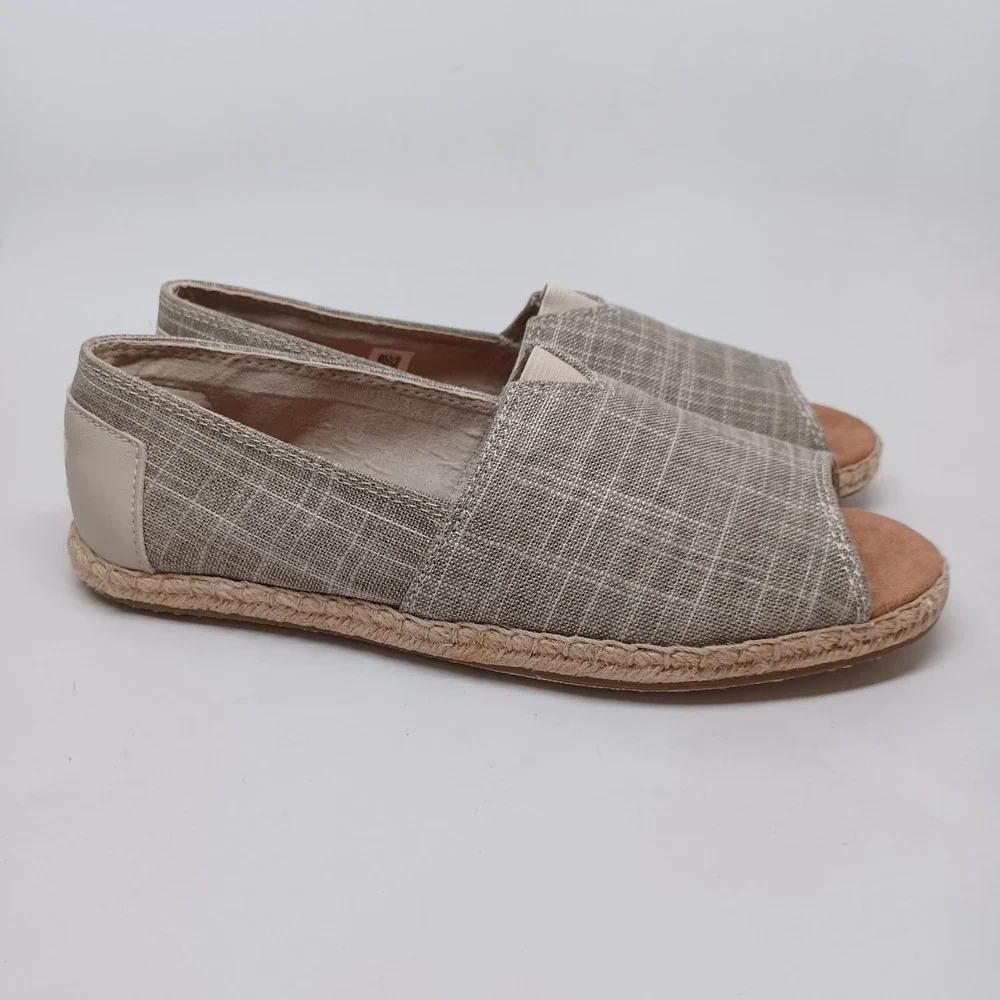 TOMS Womens Linen Grid Open Toe Alpargata Espadrille Slip On Shoes Size 7.5
